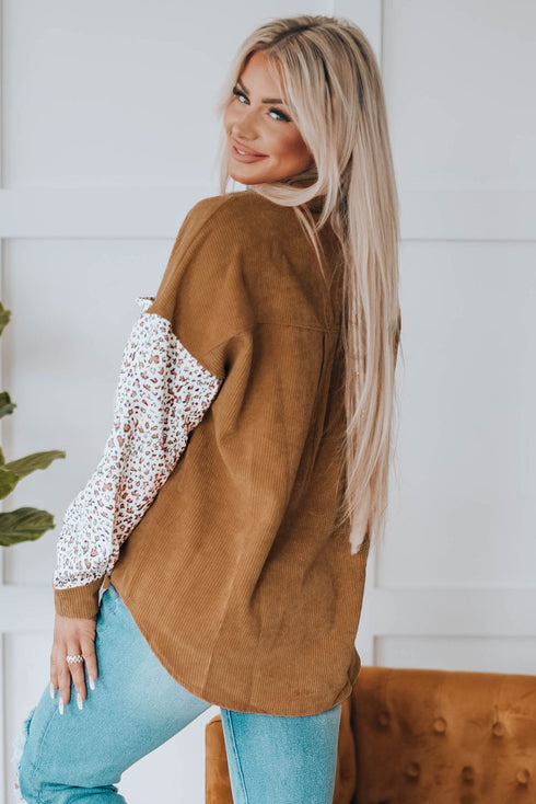 Patchwork Corduroy Buttoned Shirt Jacket